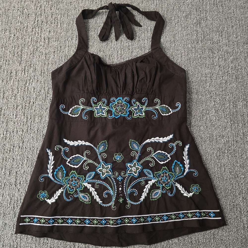 Vtg Y2K Babydoll Top Brown Granola Mall Punk 90s Ren Faire Boho Cottage Sz Large